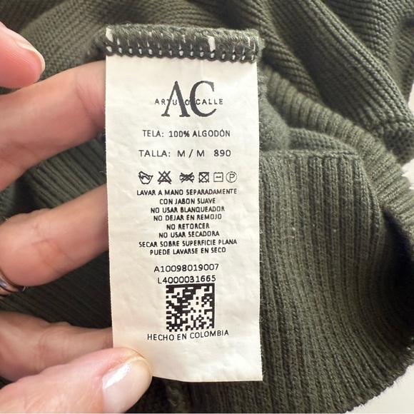 Arturo Calle Olive Green Cotton Long Sleeve Shawl Button Collar Sweater Shirt MD - Picture 9 of 11